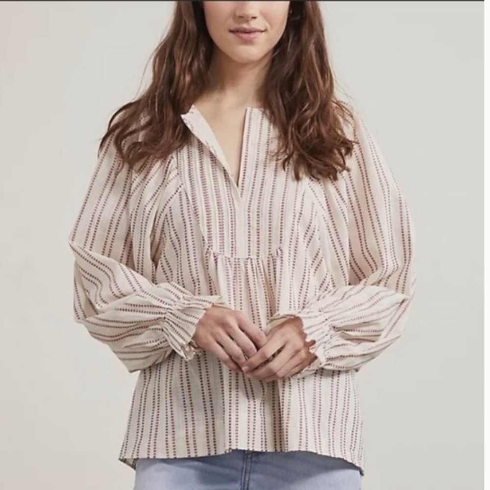 Elizabeth & James Pintuck Bib Long Sleeve Blouse